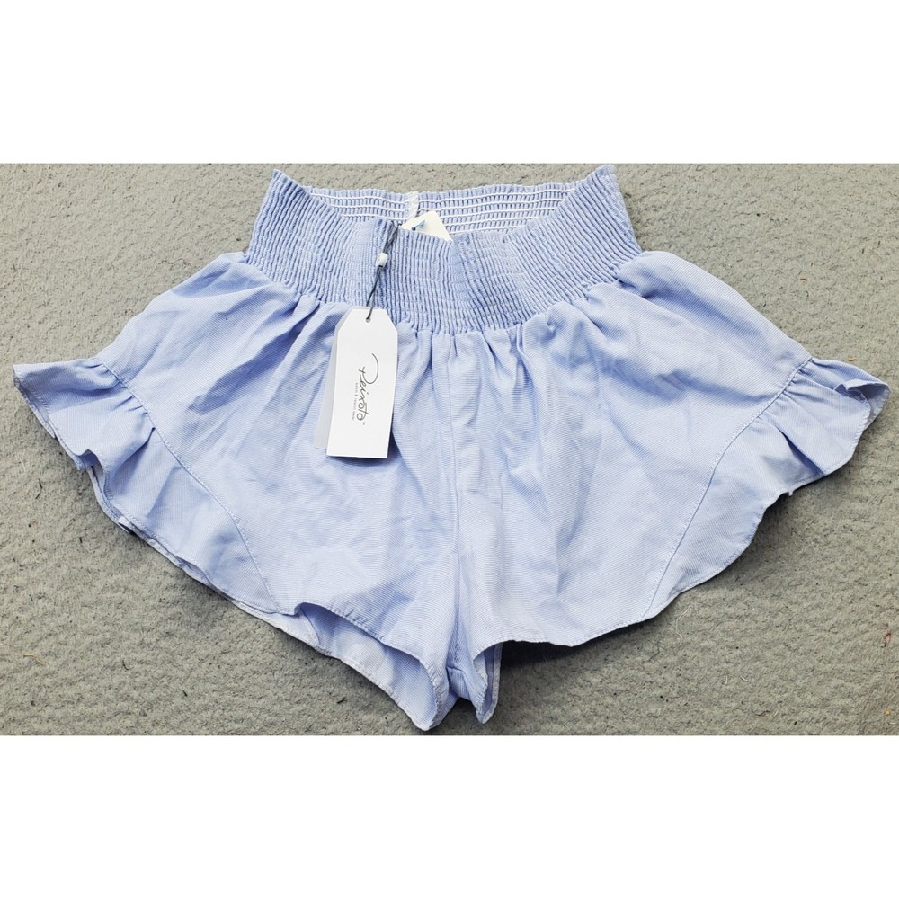 Peixoto Swim Resort Wear Shorts Womens Large Blue Cotton Ruffle Smocked Waist